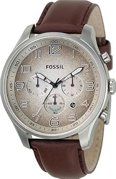 Fossil #FS4515 Men's Analog Taupe Degrade Dial Leather Strap Watch