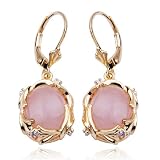 18k Yellow Gold Overlay Sterling Silver Rose Quartz Diamond Accent Dangle Leverback Earrings