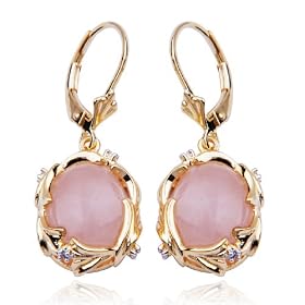 Click here to buy 18k Yellow Gold Overlay Sterling Silver Rose Quartz Diamond Accent Dangle Leverback Earrings by Amazon.com Collection.
