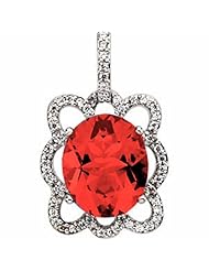 14K White Gold Oval Cut Chatham Created Ruby and Diamond Pendant -- LIFETIME WARRANTY