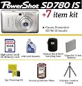 Canon Powershot SD780IS 12.1 Megapixels Digital Camera Silver With Ultimate Powershot Accessory Package Includes 16GB Memory, Hard Shell Case, Gripster Mini tripod, Extra NB4L Battery + More