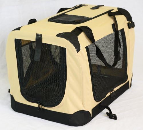 Portable Soft Pet Crate or Kennel for Dog, Cat, or other small pets. Great for Indoor and Outdoor (Beige, Medium: 24"x16"x16")