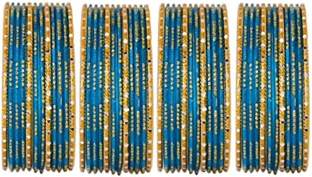 BangleEmporium Dusky Bride Collection! 48 Pcs Turquoise Gold Bangle Size Medium 2.8