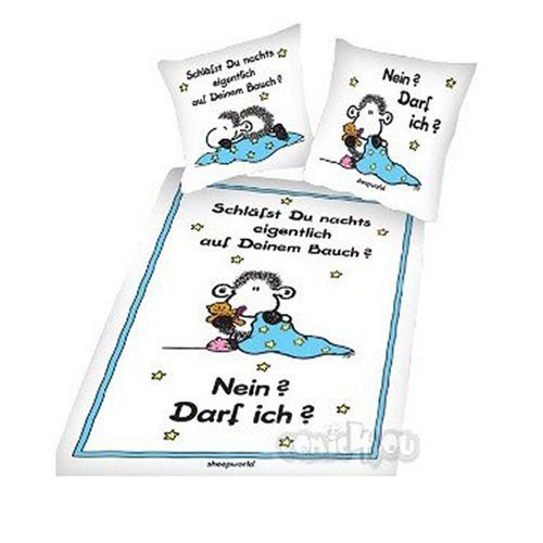 Childrens Toyshop  Küche & Haushalt : Herding, 447347050 Sheepworld Bettwäsche "Schläfst du nachts eigentlich auf deinem Bauch ?" ( Linon ), 80/80 + 135/200 cm