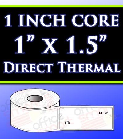 1 x 0.5 inch OfficeSmartLabel ZE1100012 Direct Thermal Labels, Compatible with Zebra Printers - 20 Rolls / 1 Inch Core