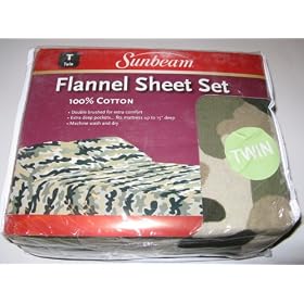 Sunbeam Camouflage Twin Flannel Sheet Set Army