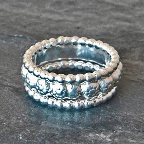 Sterling Silver Stacking Ring Set, Silver Stack Rings, Flower Band Ring, Handmade Artisan Jewelry