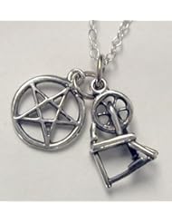 A Pentacle and Spinning Wheel for Cord Magic Sterling Silver Necklace