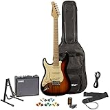Sawtooth ST-ES-LH-SBVC-KIT-3 Left Handed Electric Guitar, Sunburst with White Pickguard, Lesson, Gig Bag, Stand, Cable, Picks, Tuner, Strap and Amplifier