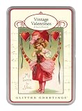 Cavallini Vintage ValenTine Glitter Greetings, 12 Assorted Postcards