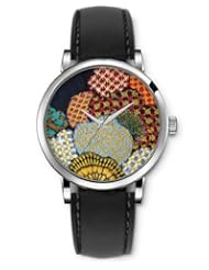 SPRAWL Aanalog Fashion Series Silver Ladies Watches of Genuine Black Leather Strap,Unique Wrist Watch for Women Girls Designed with several mosaics