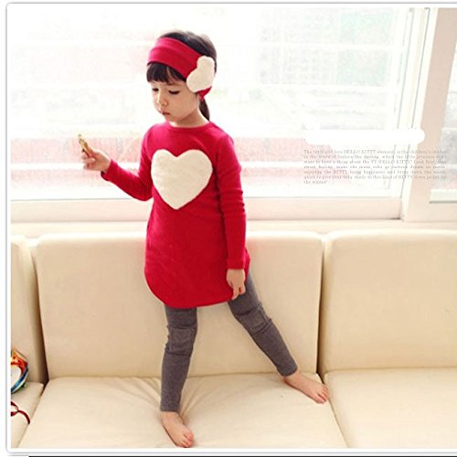 Nizimei Girls Clothing Sets 3 Pcs /Set(Headband + Shirt + Pants) 3-7 T (4T, Red)