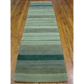 3x10 Green Hand Tufted Wool Gabbeh Runner Rug by Heritage Unlimited
