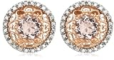 10k Rose Gold 6mm Morganite and Diamond Filigree Earrings