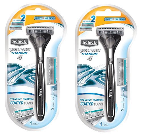 Schick Quattro Razor & Cartridges, Titanium Coated Blades, 1 Razor, 2 Cartridges  (Pack of 2)