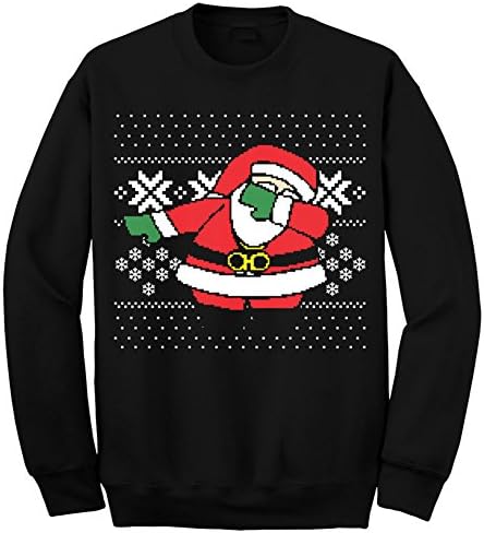 Womens Mens Ugly Christmas Sweater Dabbing Santa Sweatshirt (L, Black)