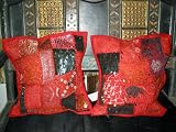2 Gorgeous Red Black Patch-work Vintage Sari Pillow Cushion Covers From India