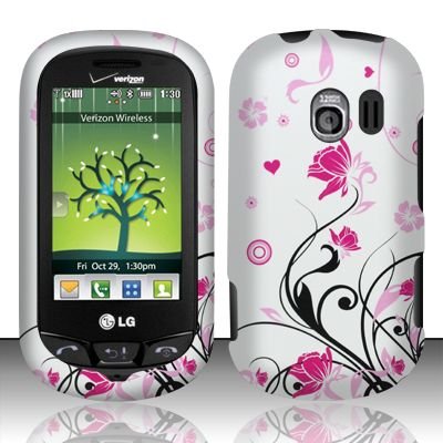 LG Extravert(Verizon) vn271 Accessory - Black vines & Pink Lotus Flower Design Case Protective Cover (Wireless Phone Accessory) 