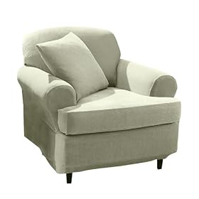 Stretch Piqué T-Cushion 2-pc. Chair Slipcover - Sage Green
