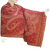 Vibrant Red Woolen Scarf Stole In Leaf Paisley Design (Free Shipping) Stle0176rr