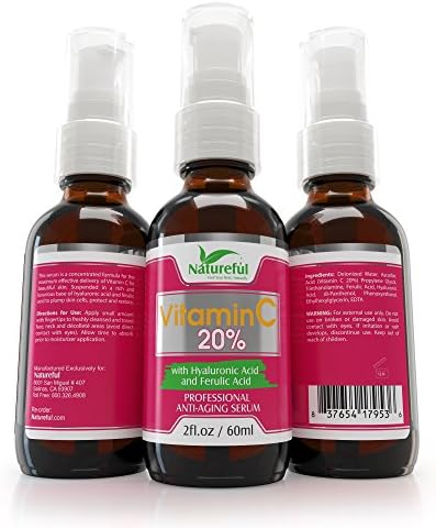 BEST Vitamin C Serum For-Face:: Pure 20% Vitamin C + Hyaluronic Acid for Skin★ #1 Anti Aging Beauty Serum Reduces Wrinkles and Fine Lines or Your Money Back ★ The Original All Natural Wrinkle Reducer! Natural Anti Wrinkle Skin Care Formula Contains Hyaluronic Acid with 20 Percent Vitamin C - Highest Potency Available. Voted One of the Best Anti Aging Products to Remove Wrinkles and Age Spots! Supplies are Limited!