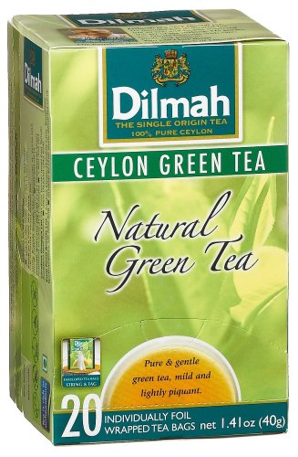 Dilmah Ceylon Green Tea, Natural Green Tea, 20-Count Individually Foil Wrapped Teabags... by Dilmah