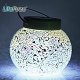 LiteFuze Mosaic Glass Rechargeable Solar Lamp Outdoor Garden Light - White