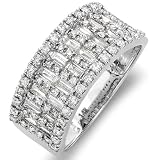 14k White Gold Round & Baguette Diamond Ladies Anniversary Wedding Band Ring (1.10 cttw, H-I Color, SI-I Clarity)