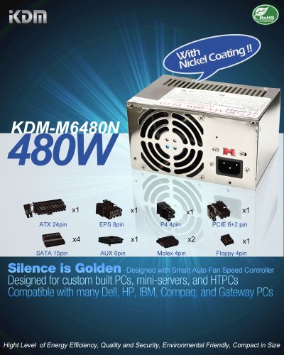 Genuine KDM KDM-M6480N (NOT A SUBSTITUTE) 480 Watt ATX Power Supply Replacement for Dell Dimension 8300, 4700, 8400, F4284 Dell Precision 360, and Dell part numbers U2832, X2016, W2956, W2955