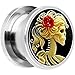 Body Candy Stainless Steel Red Rose Skeleton Screw Fit Plug Pair (5mm to 20mm)