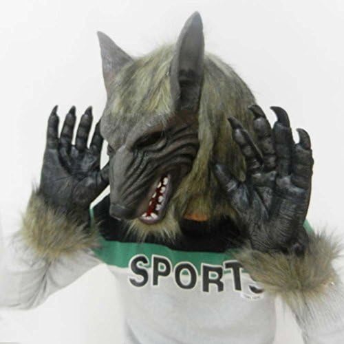 Holiday Halloween Party Latex Horror Animal Wolf Head Mask with Gloves Costume Masquerade Props Accessories Set
