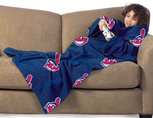MLB Cleveland Indians Youth Comfy Throw, Officially Licensed Blanket with Sleeves by Northwest