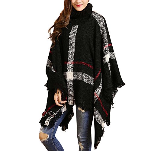 Women's Pullover Batwing Sleeves Sweater Poncho Cape Cloak Tassels