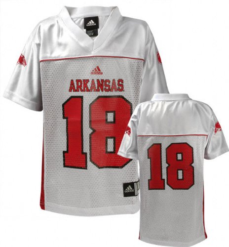Arkansas Razorbacks Youth -No. 18- White Replica Football Jersey