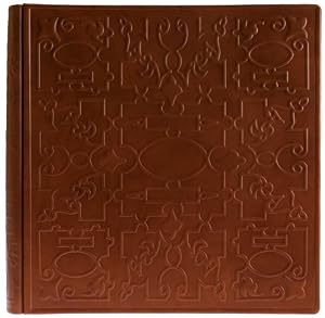 Wrought Iron Genuine Leather Photo Album / Scrapbook, Tan with Engraved Designs, Gift Boxed, 15x15"