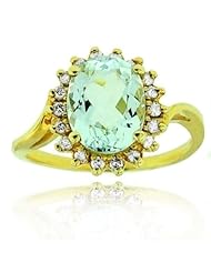 14k Yellow Gold Aquamarine Oval Gemstone and Diamond Halo Ring, Birthstone of March