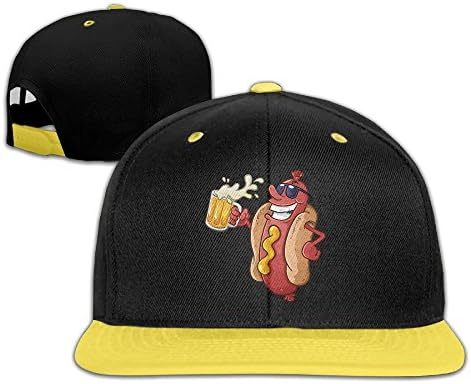HIPOP Hot Dog Cartoon Wearing Sunglasses Contrast Color Snapback Baseball Cap With Yellow For Youth