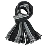 100% Acrylic Men's Colorful Stripes Tassel Ends Knitted Long Scarf - Gray