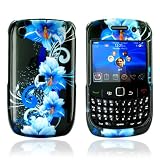 For Blackberry Curve 8520 Hard Case Blue Flowers Black