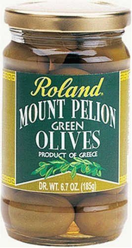 Roland Mount Pelion Green Olives, 6.7-Ounce Dry Weight Bags (Pack of 6) by Roland