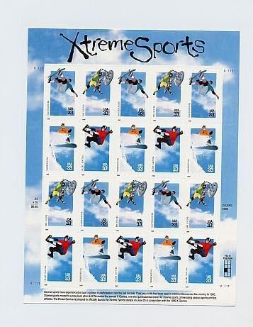 Xtreme Sports Sheet of Twenty 33 Cent Stamps Scott 3321-3324