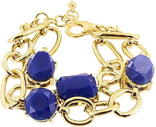 Designer Dual Chain Link Bracelet with Stones: Gold / Blue - AtStyle247