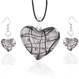 Silver Heart Murano Glass Earrings Set