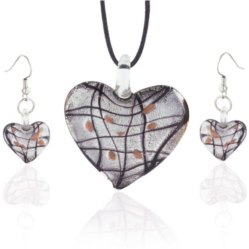 Silver Heart Murano Glass Earrings Set
