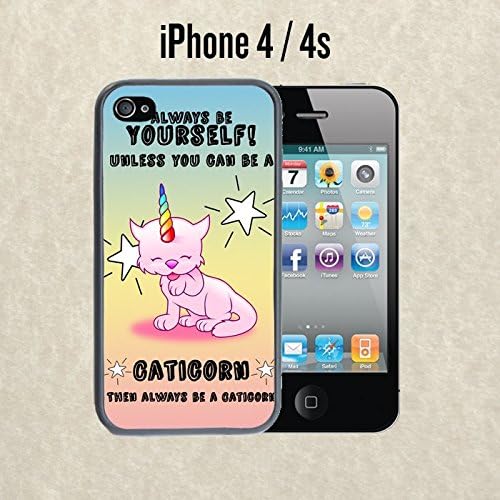 iPhone Case Always be a Caticorn For iPhone 4 / 4s Rubber Black With Free .33 mm Premium Tempered Glass Screen Protector (Ships from California when you buy from CloudsOfAnarchy)