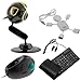 GTMax 5MP USB Webcam with Microphone/Snapshot/4 LED Light/Stand (Outman) - Metal Finish + Black USB Handheld Trackball Finger Mouse + Black USB/PS2 Flexible Silicone Keyboard + White USB 2.0 4-Port Hub Mini Man For Desktop/Laptop Computers