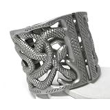Medusa's Serpents - 2 Extra Wide Silver Tone Hinged Bangle Cuff Snake Bracelet 8