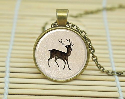 Reindeer Christmas Necklace Xmas Hostess Gift Festive Holiday Jewelry Glass Dome Cabochon Necklace A0322