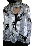 White & Black Wave Satin Stripe Sash Belt / Headband / Oblong Scarf