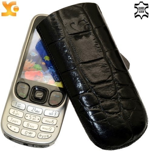 Suncase Ledertasche (Lasche mit R&uuml;ckzugfunktion) f&uuml;r Nokia 6303i Classic 6303 croco-schwar Preisvergleich
